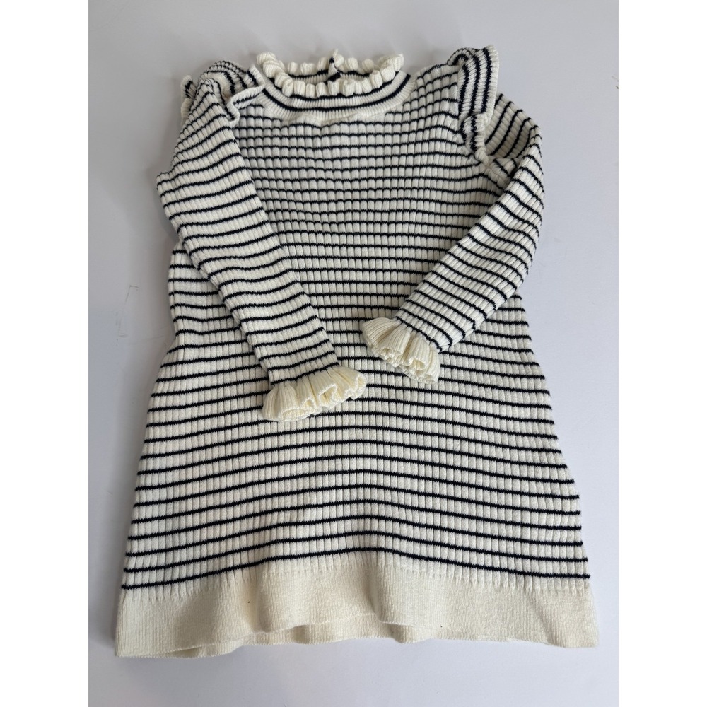 babyGap Knit Dress 12-18 Months Striped Ruffle Collar Long Sleeve Cotton Baby